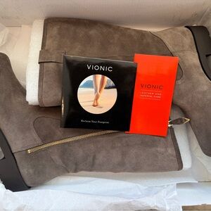 Vionics NEW $230 Size 8 “Mystica Mica” Greige Suede/Sherpa Boots